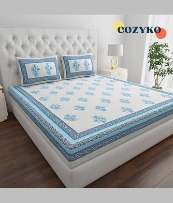 COZYKO Cotton 1 Double King Bedsheet with 2 Pillow Covers ( Blue )
