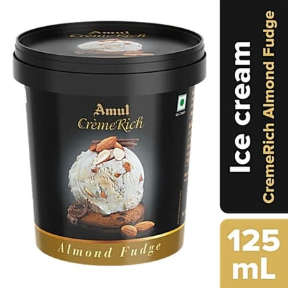Amul Ice Cream - Creme Rich, Almond Fudge, 125 ml Cup - 125 mL - 125 mL - One ice cream cup