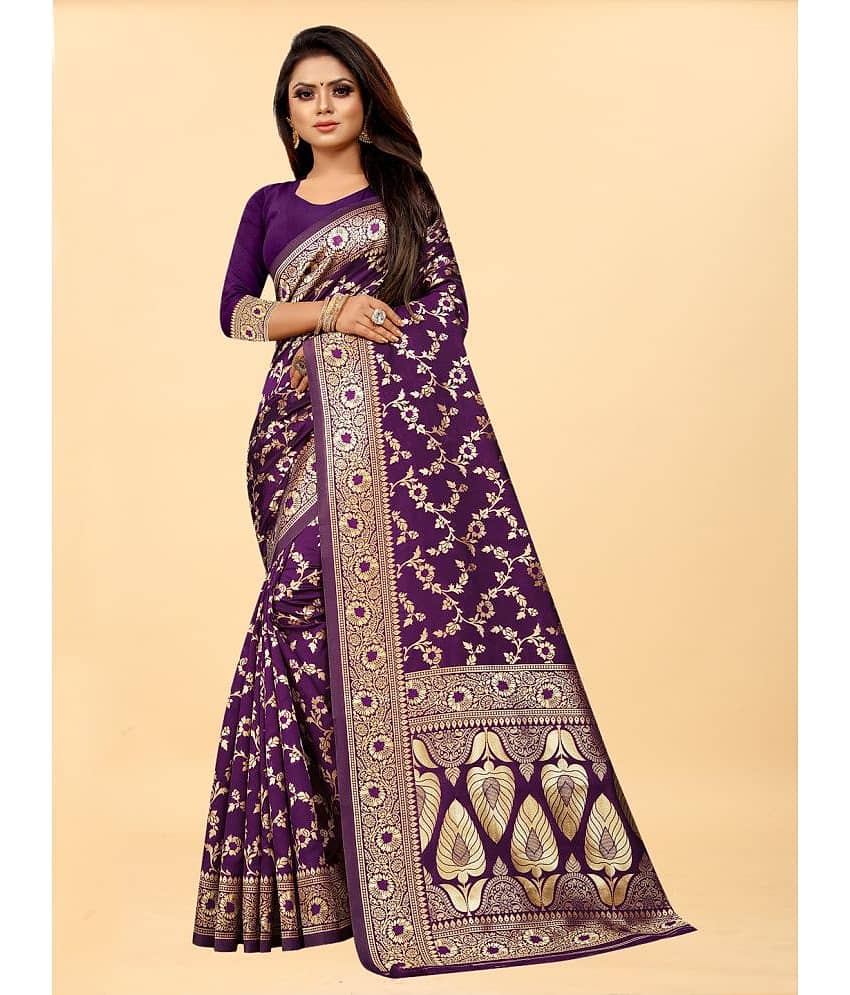 Gazal Fashions Banarasi Silk Embellished Saree With Unstitched Blouse Piece ( Pink )