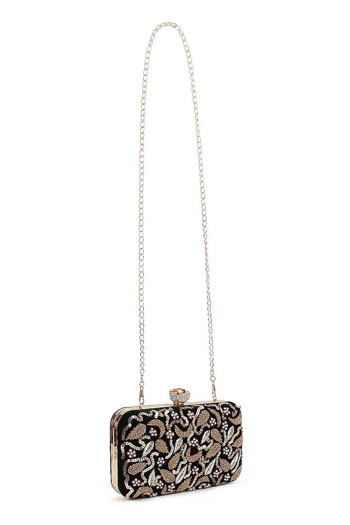 Black Velvet Zardosi Embroidered Clutch