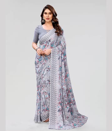 ANAND SAREES Georgette Printed Saree With Unstitched Blouse Piece ( Light Grey )