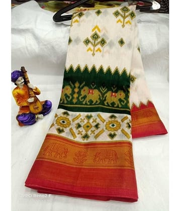 Vkaran Cotton Silk Solid Saree Without Blouse Piece ( White )