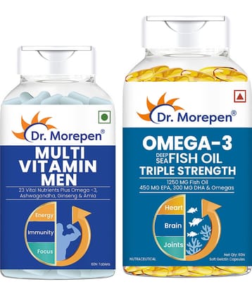 Dr. Morepen Multivitamin for Men 60 Tablets & Omega-3 Fish Oil 1250mg Triple Strength 60 Capsules