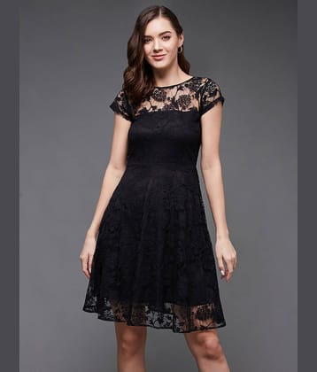 Miss Chase Women Polyester Printed A-line Dress ( Black )