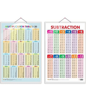 Set of 2 Multiplication Table 1-20 and SUBTRACTION Early Learning Educational Charts for Kids | 20"X30" inch |Non-Tearable and Waterproof | Double Sided Laminated | Perfect for Homeschooling, Kindergarten and Nursery Students