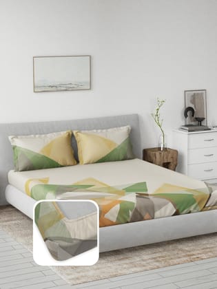 DDECOR - Primary Collection 100% Cotton Geometric Pattern 145TC King Fitted Sheet|180 CM X 198 CM| - Green