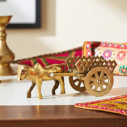 Brass Showpiece Bull Cart Statue, Height : 3.5 Inch (ZMAS356 C)