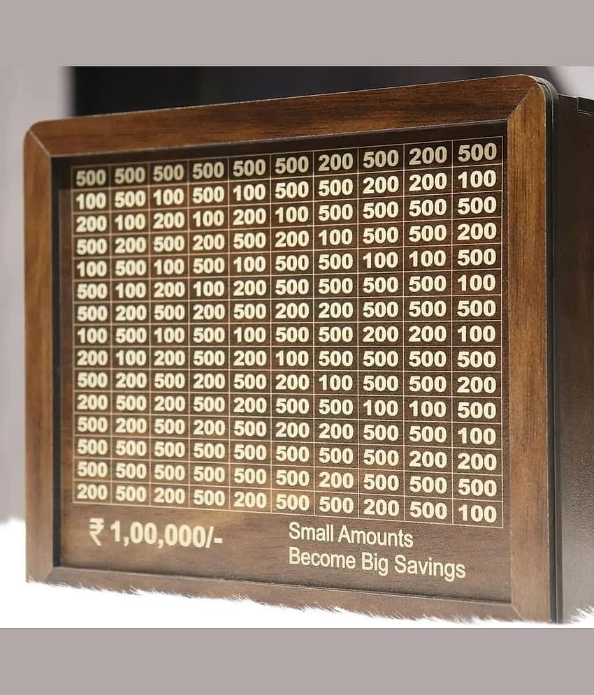 Wooden Piggy Money Bank Saving Box With Saving Target Upto 1 Lakh