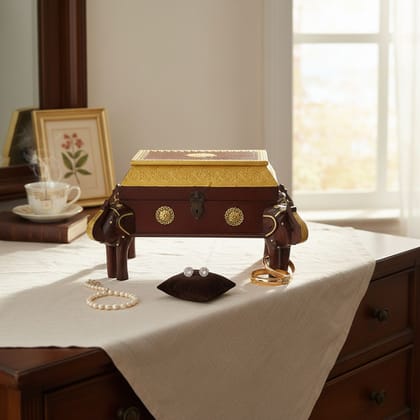 Handmade Wooden Jewelry Box Elephant Shaped