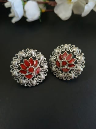 Sarichka Oxidised Enamel Stud Earring-Maroon