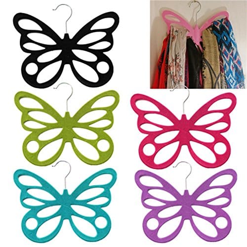CONNECTWIDE� Flocking Butterfly Type Hanger Flocking Plastic Scarves Hangers for Tie, Scarf holders butterfly design with velvet flocculation, Non-Slip Flocked Scarf Tie Belt Clothes Wardrobe Holder Hook Hanger 12 openings, 29 x 23.5 cm. ( Pink)