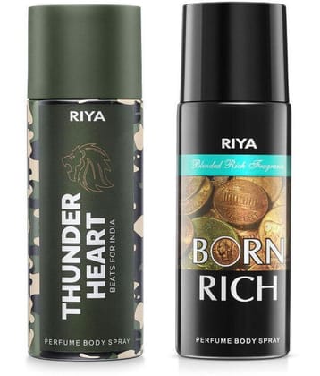 Riya Thunder Heart & Born Rich Deodorant Spray & Perfume For Men 300 ( Pack of 2 )