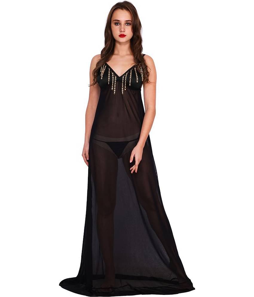 Madaam Net Baby Doll Dresses With Panty - Black