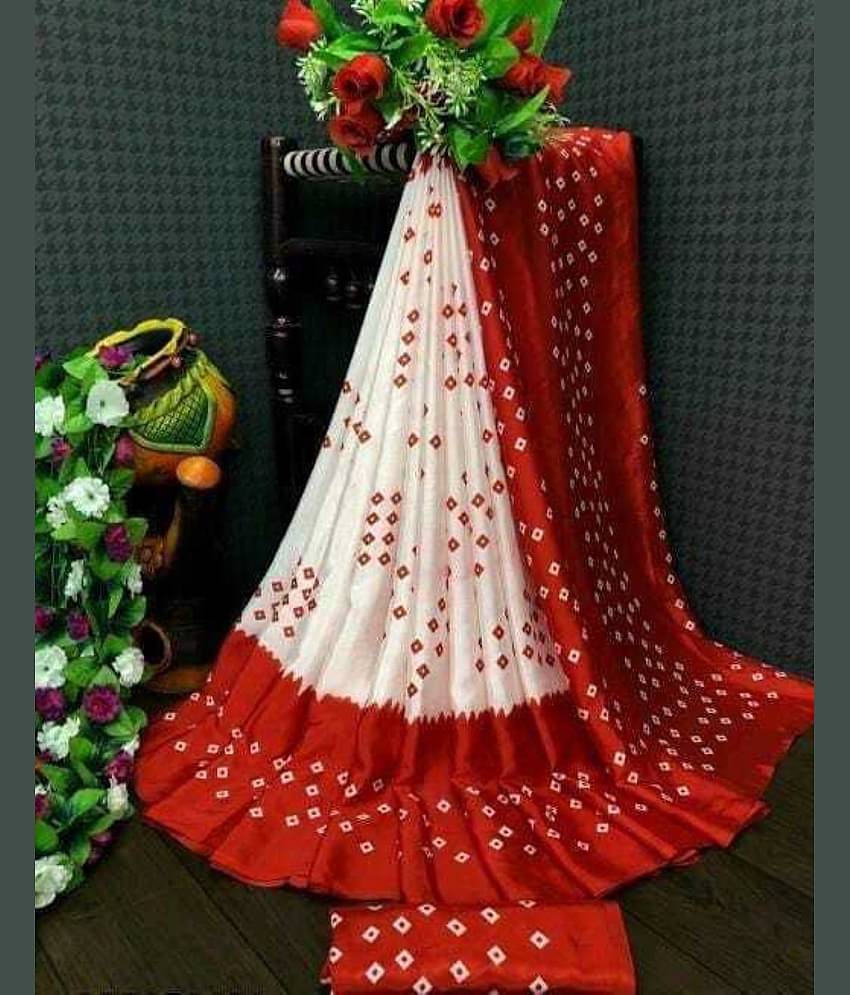 JIHANA FAB Georgette Self Design Saree With Unstitched Blouse Piece ( Red )