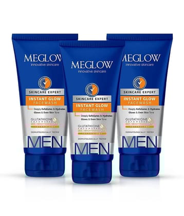 Meglow Instant Glow Facewash for Men for Skin Brightening for Even Skin Tone 100g ( Pack of 3 )