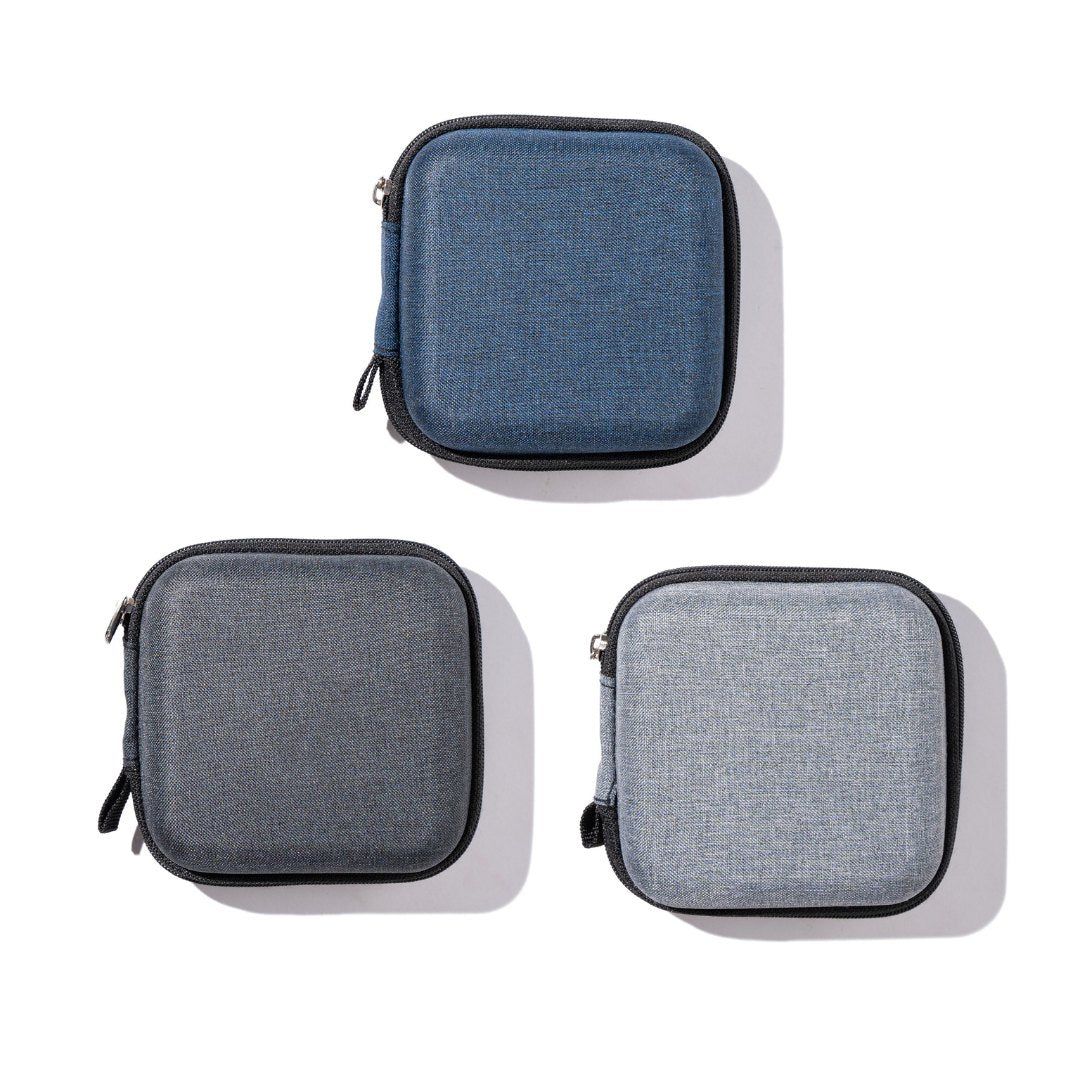 WrapCart Set of 3 Denim Box Shape Tech Organizer for Chargers, Earphones & Cables
