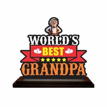THE MAGICAL GIFTS World?s Best Grandpa MDF Table Standee ? Wooden Desk Decor Gift for Grandfather with Cartoon Design| Size 6x6