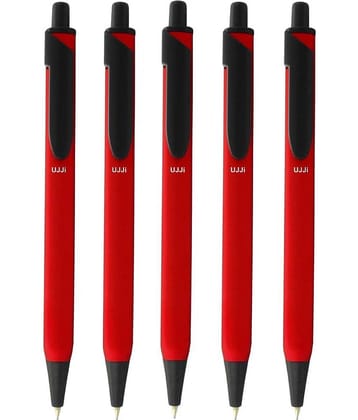 UJJi Red Color Body Click on and Off Matte Finish Body Pack of 5 Retractable (Blue Ink) Metal Ball Pen UJJi Red Color Body Click on and Off Matte Finish Body Pack of 5 Retractable (Blue Ink) Metal Ball Pen