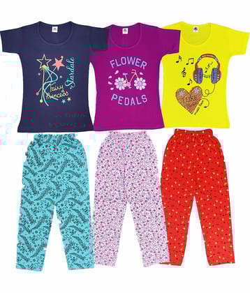 CRAZYON Pack of 3 Girls 100% Cotton Pyjama ( Multi )