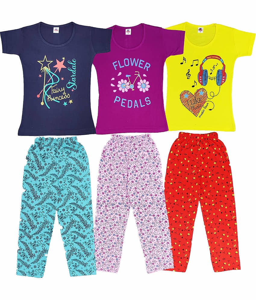 CRAZYON Pack of 3 Girls 100% Cotton Pyjama ( Multi )