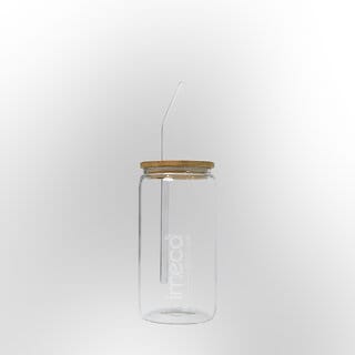 IMECO ECO JAR Glass Sipper with Bamboo Lid, Lightweight and Borosilicate Glass (400 ml), BPA-Free, Leak-Proof