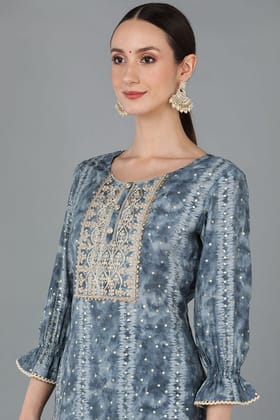 Charcoal Silk Blend Ethnic Motifs Straight Kurta Trousers With Dupatta PKSKD1686