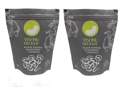 Vishnu Delight Crunchy Black Pepper Flavored Cashews 250gm Pouch - Spicy, Delicious, and Perfect for Snacking (Pack of 2)