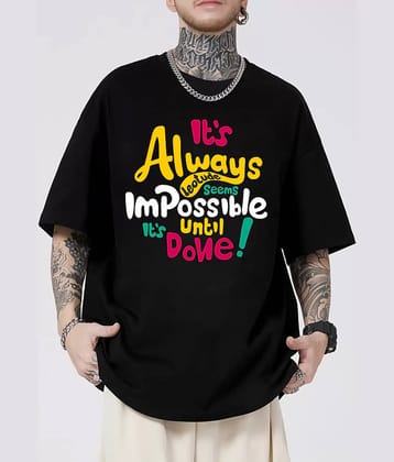 Leotude Pack of 1 Cotton Blend Oversized Fit Men's T-Shirt ( Black )