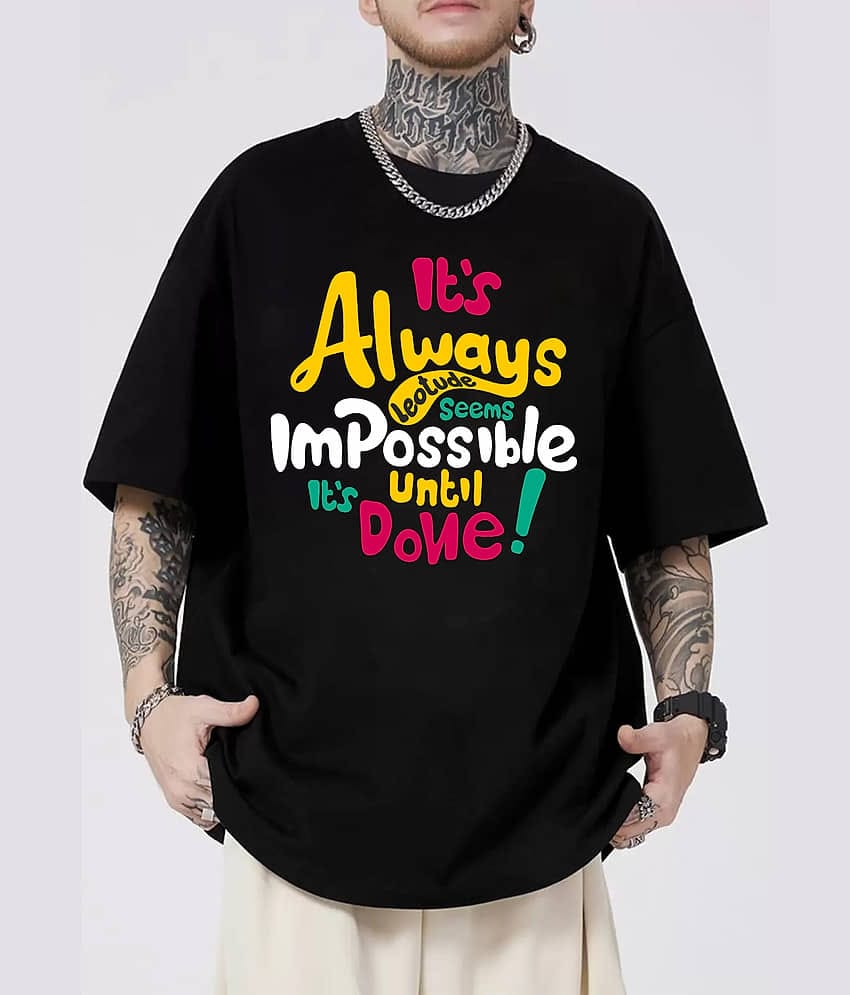 Leotude Pack of 1 Cotton Blend Oversized Fit Men's T-Shirt ( Black )