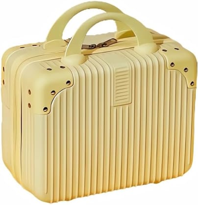 Portable Makeup Travel Briefcase, 12.6 inches, Pressure-resistant ABS, Hard shell cosmetic bag, suitable for travel, camping, women, girls, beige, stripes-Beige