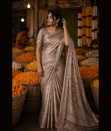 JIHANA FAB Georgette Printed Banarasi saree With Unstitched Blouse Piece ( Multicolor )
