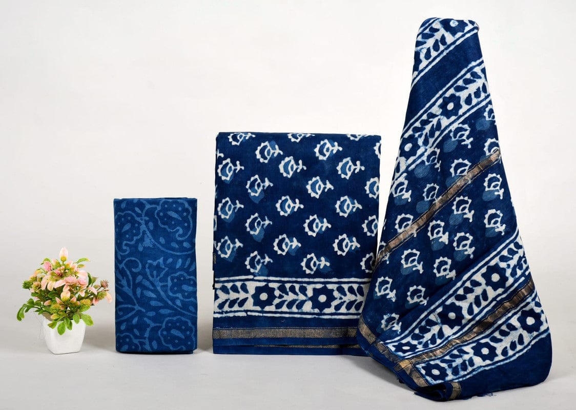 EXCLUSIVE HAND BLOCK PRINT CHANDERI SILK SUIT SET