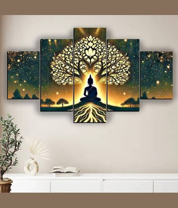 SNDArt Set Of 5 Lord Buddha Wall Paintings For Living Room Decorative Gift Items 18 x 30 inch