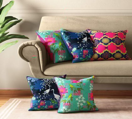 India Circus Blooms And Swans Cushion Cover Set Of 5