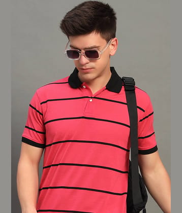 GET GOLF Pack of 1 Cotton Blend Regular Fit Striped Half Sleeves Men's Polo T Shirt ( Coral )