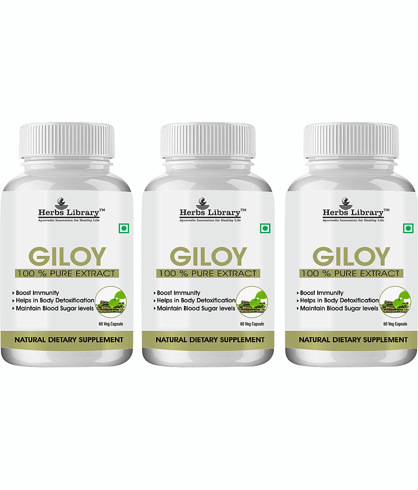 Herbs Library Giloy Immunity Booster, 60 Capsules Each (Pack of 3)