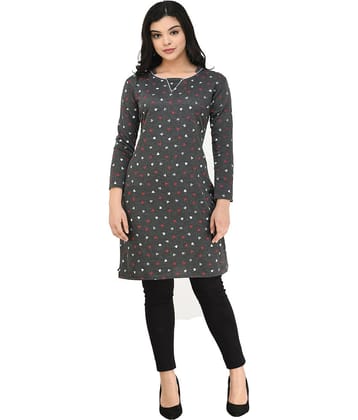 IndiWeaves Woollen Printed Straight Women's Kurti - Grey ( Pack of 1 )