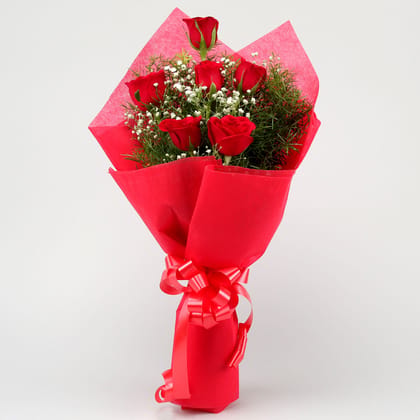 Vivid Love 6 Red Roses Bouquet For Valentine's Day Gift
