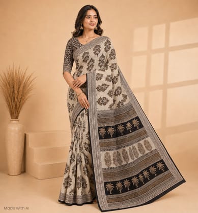Handcrafted Bagh Print Cotton Saree