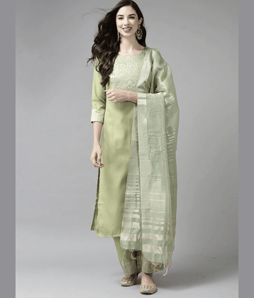 Estela Cotton Embroidered Kurti With Palazzo Women's Stitched Salwar Suit - Sea Green ( Pack of 1 )