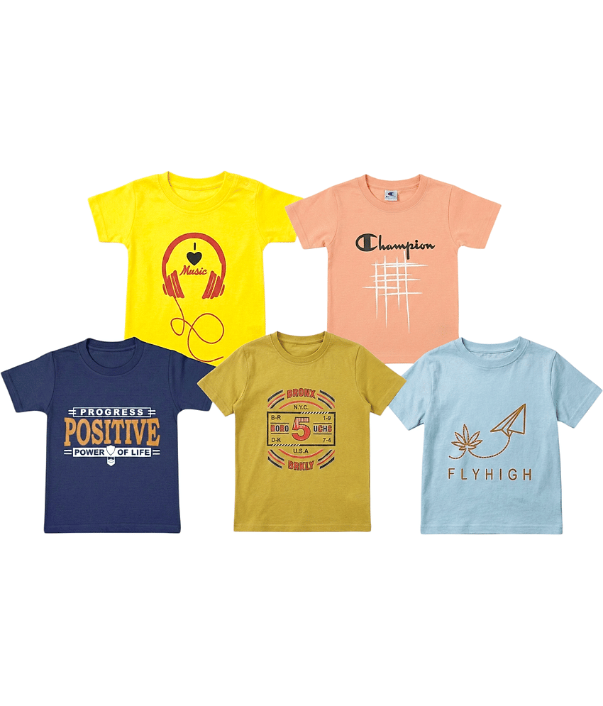 LEMONYFABRICS Pack of 5 Boys Cotton Blend T-Shirt ( Multicolor )