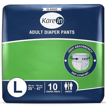 KareIn Classic Adult Diaper Pants, Large 90-120 Cm (35"- 47"), 10 Count, Unisex, Leakproof, Elastic Waist, Wetness Indicator