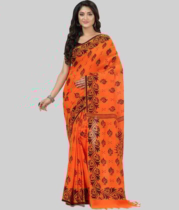 Desh Bidesh Cotton Self Design Saree With Unstitched Blouse Piece ( White )