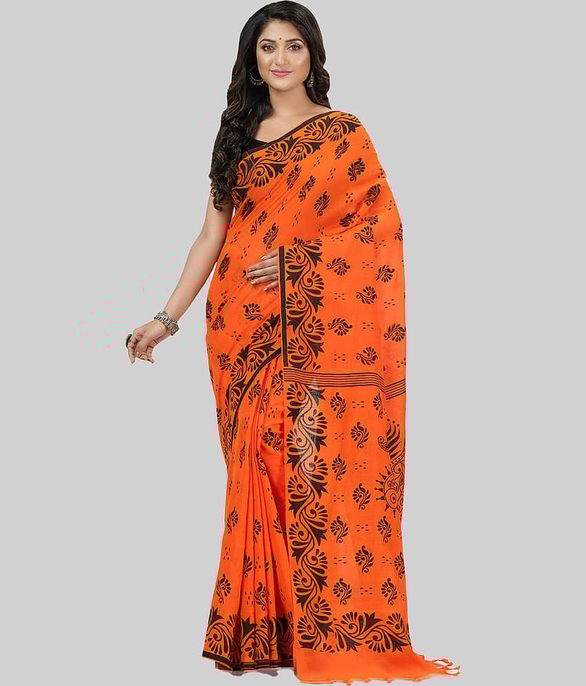 Desh Bidesh Cotton Self Design Saree With Unstitched Blouse Piece ( White )