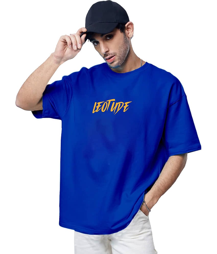 Leotude Men Cotton Blend Oversized Fit Printed T-Shirt ( Blue )