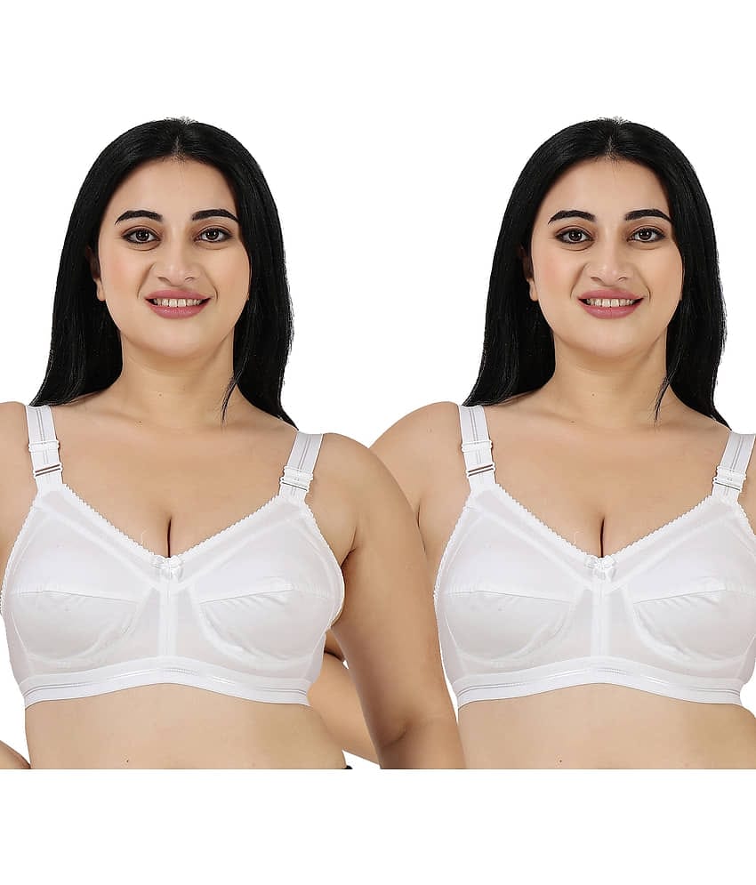 Ladyland Pack of 2 Cotton Non Padded Everyday Bra For Women ( White )