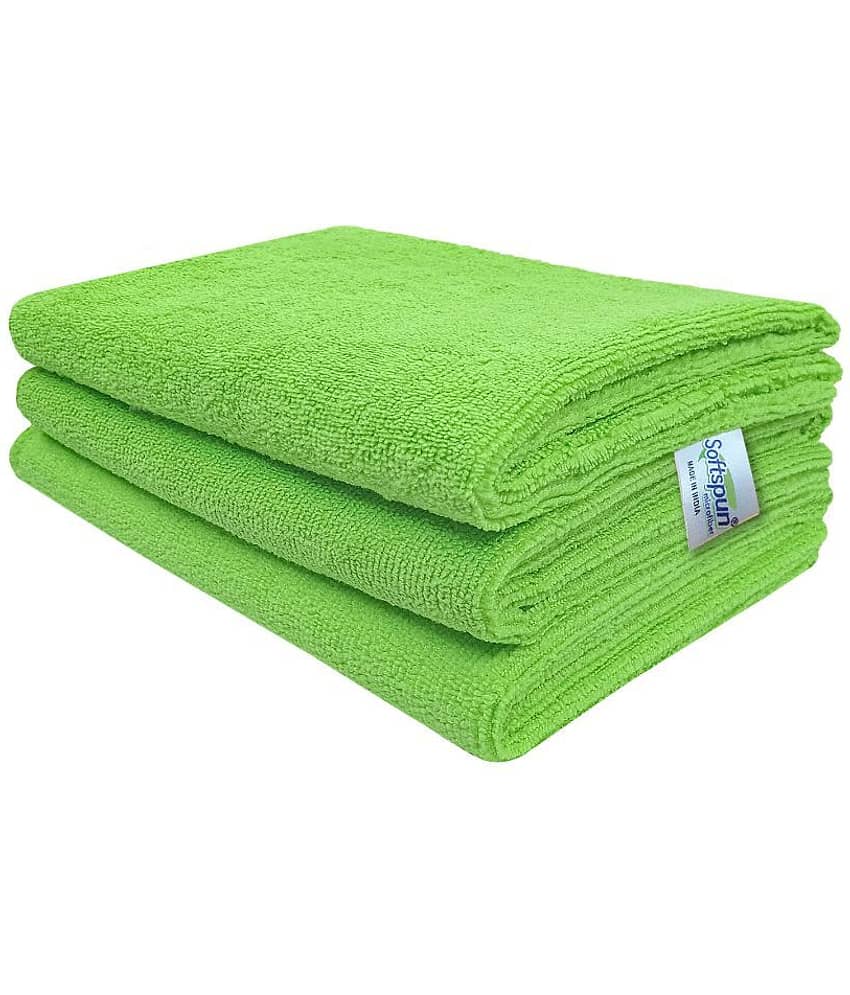 SOFTSPUN Microfiber Cloth - 3 pcs - 40x40 cms - 340 GSM Green- Thick Lint & Streak-Free Multipurpose Cloths