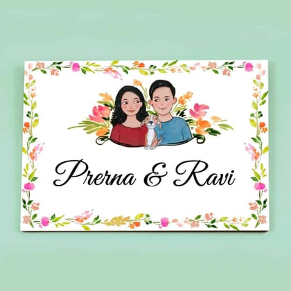 Handpainted Customized Name Plate - Pet Dog Couple Name Plate