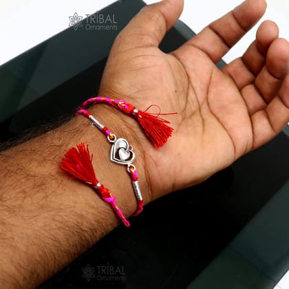 925 sterling silver handmade customized Heart Rakhi Bracelet, Exclusive adjustable Bracelet Rakshabandhan sibling bracelet rk246