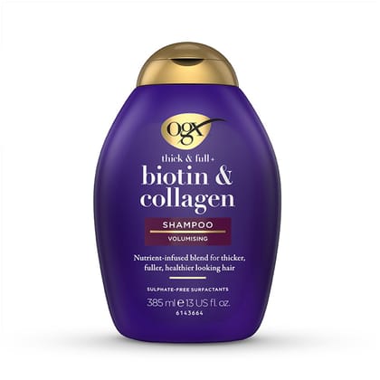 OGX Thick & Full + Biotin & Collagen Volumizing Shampoo for Thin Hair | Thickening with Vitamin B7, Collagen & Hydrolyzed Wheat Protein | Sulphate-Free Surfactants | Paraben-Free | 385ml OGX Thick & Full + Biotin & Collagen Volumizing Shampoo for Thin Ha